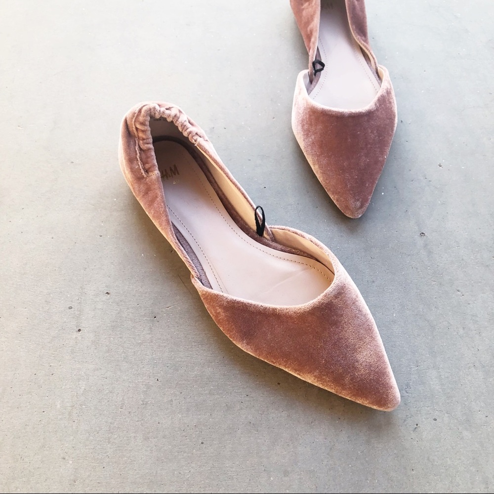 H&M Dusty Rose Pink Velvet D’Orsay Ballet Flats
